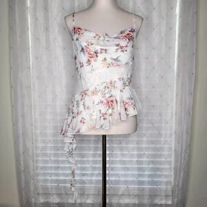Thirty/Thirty LA White Floral‎ Lace Asymmetrical Fairy Princess Top Sz Large NWT